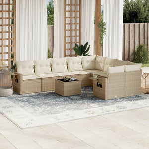 Set Divano da Giardino 10 pz con Cuscini Beige in Polyrattan 3252985