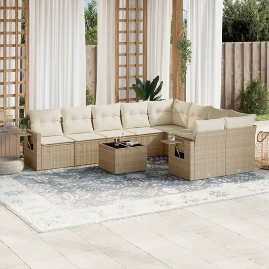 Set Divano da Giardino 10 pz con Cuscini Beige in Polyrattan 3252985