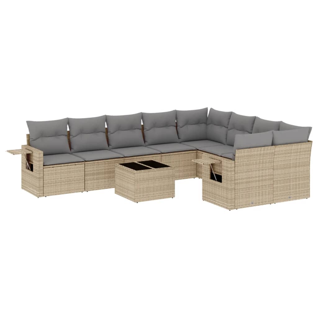 Set Divano da Giardino 10 pz con Cuscini Beige in Polyrattan 3252986