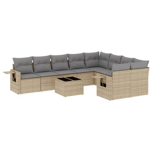 Set Divano da Giardino 10 pz con Cuscini Beige in Polyrattan 3252986
