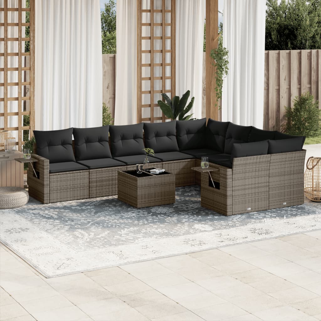 Set Divano da Giardino 10 pz con Cuscini Grigio in Polyrattan 3252987