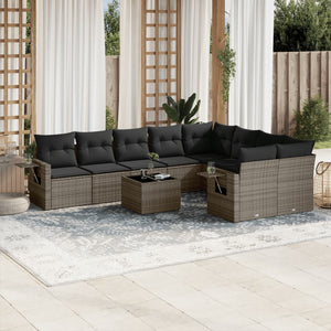 Set Divano da Giardino 10 pz con Cuscini Grigio in Polyrattan 3252987
