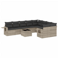 Set Divano Giardino 10 pz con Cuscini Grigio Chiaro Polyrattan