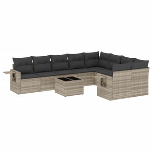Set Divano Giardino 10 pz con Cuscini Grigio Chiaro Polyrattan