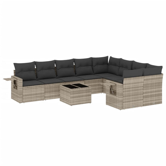 Set Divano Giardino 10 pz con Cuscini Grigio Chiaro Polyrattan