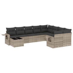 Set Divano Giardino 10 pz con Cuscini Grigio Chiaro Polyrattan 3252999