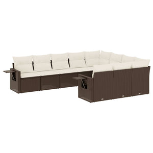 Set Divani da Giardino 10pz con Cuscini in Polyrattan Marrone 3253030