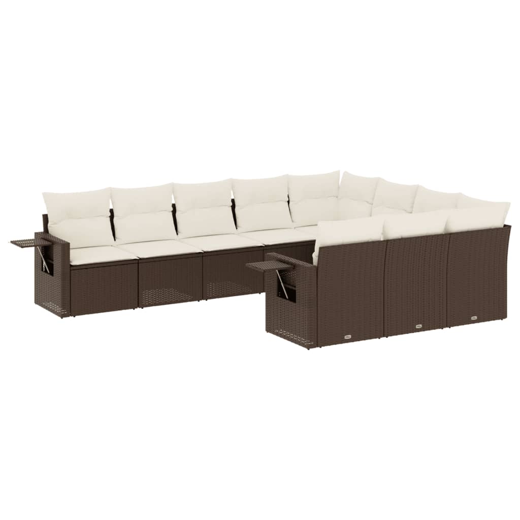 Set Divani da Giardino 10pz con Cuscini in Polyrattan Marrone 3253030