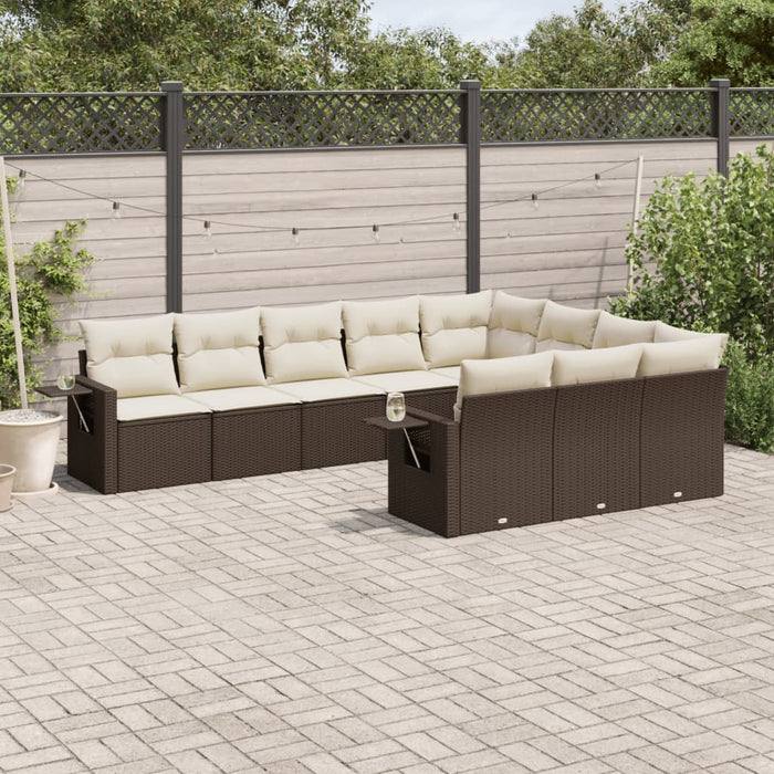 Set Divani da Giardino 10pz con Cuscini in Polyrattan Marrone 3253030