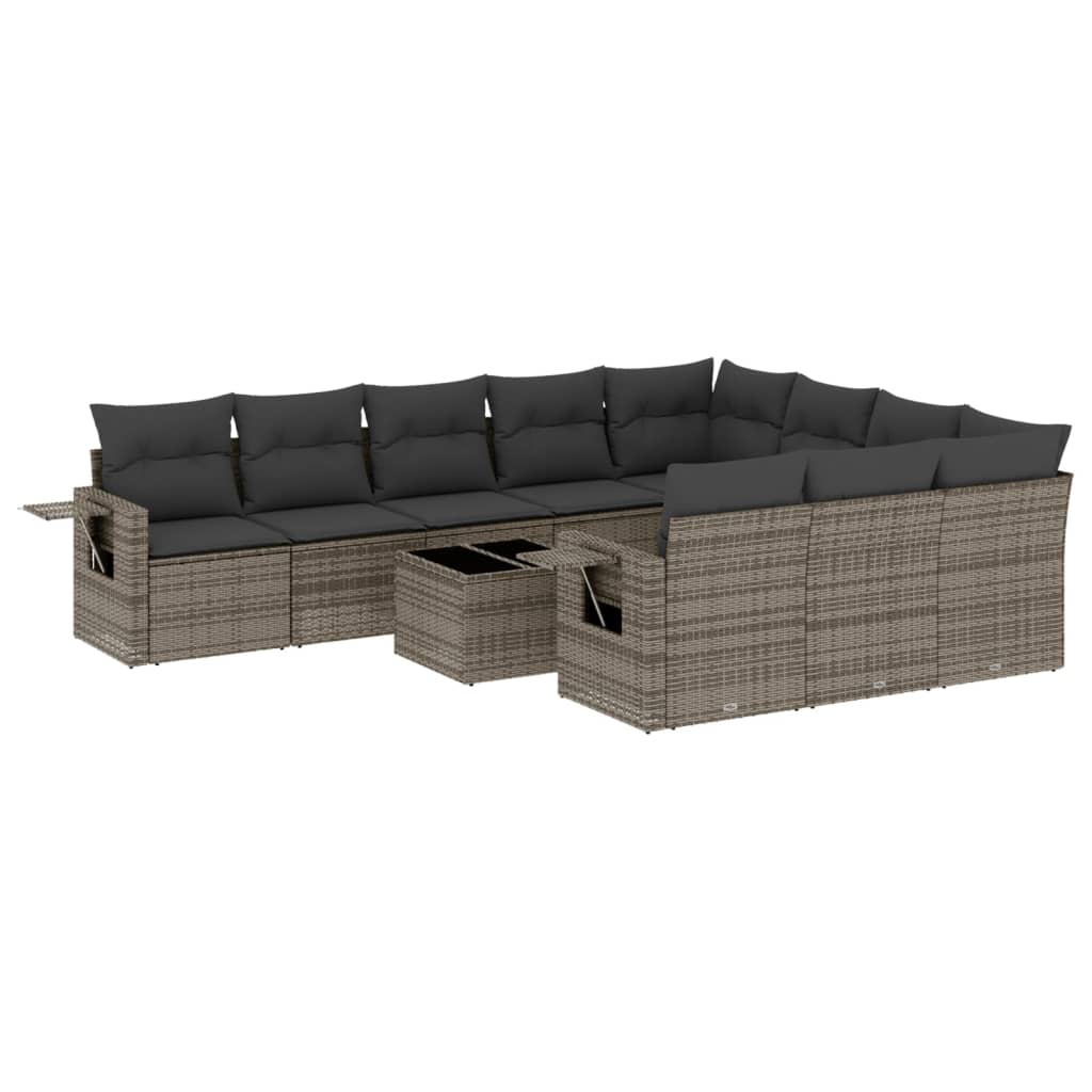 Set Divani da Giardino 11 pz con Cuscini in Polyrattan Grigio 3253037