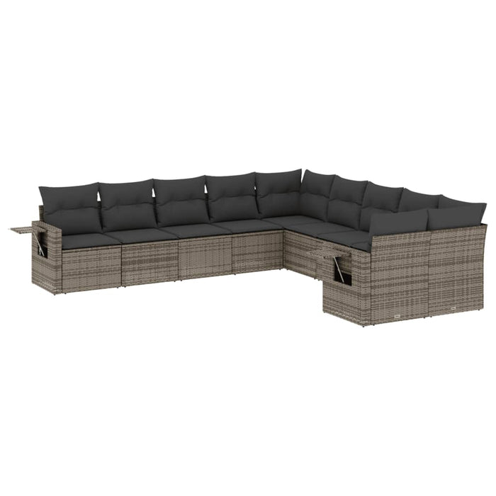 Set Divano da Giardino 10 pz con Cuscini Grigio in Polyrattan 3253047