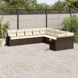 Set Divani da Giardino 10pz con Cuscini in Polyrattan Marrone 3253050