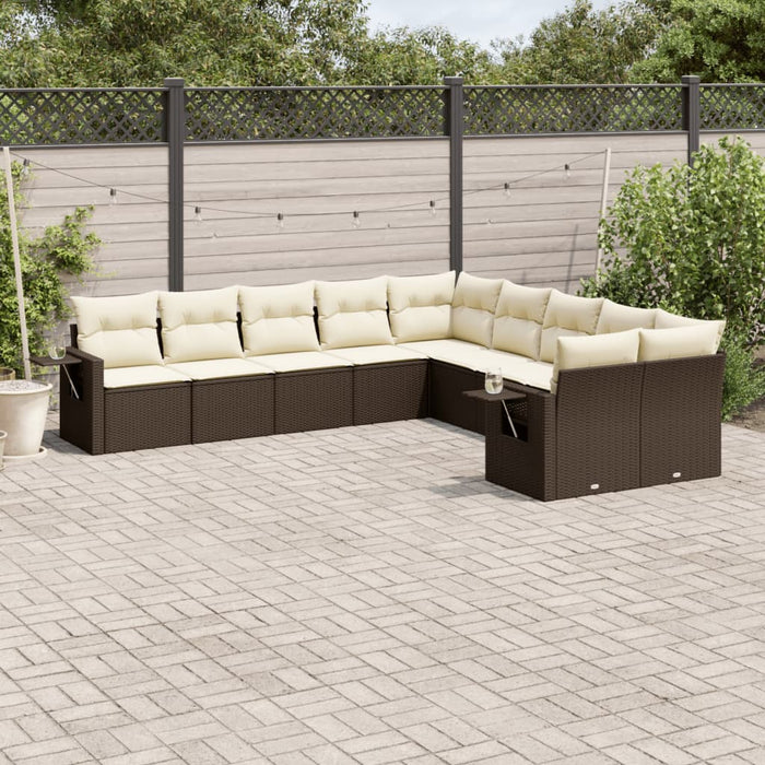 Set Divani da Giardino 10pz con Cuscini in Polyrattan Marrone 3253050