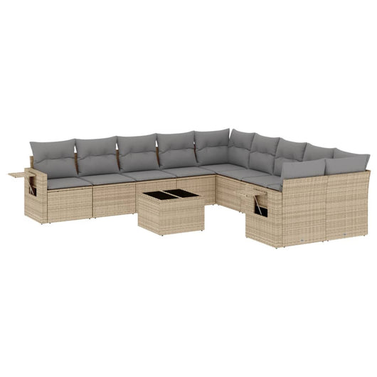 Set Divani da Giardino 11 pz con Cuscini Beige in Polyrattan