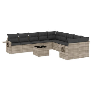 Set Divani da Giardino 11 pz con Cuscini in Polyrattan Grigio 3253059