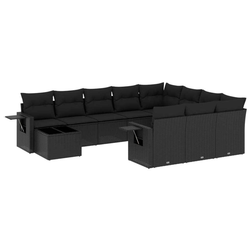 Set Divani da Giardino 11 pz con Cuscini in Polyrattan Nero