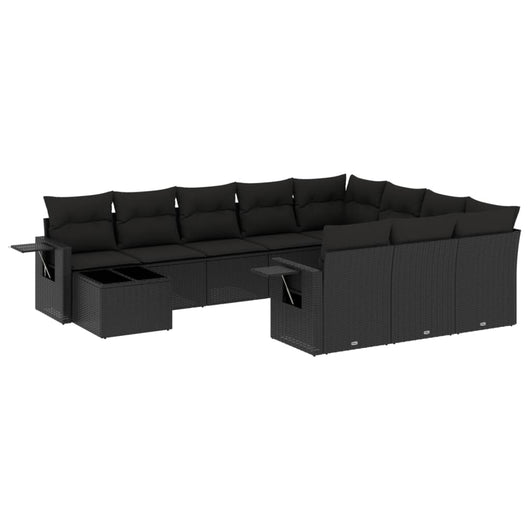 Set Divani da Giardino 11 pz con Cuscini in Polyrattan Nero