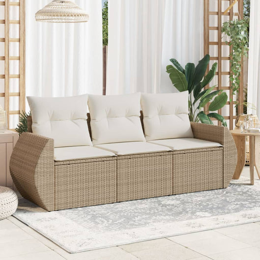 Set Divano da Giardino 3 pz con Cuscini-Sofa da Giardino-Divanetto da esterno Beige in Polyrattan 863435