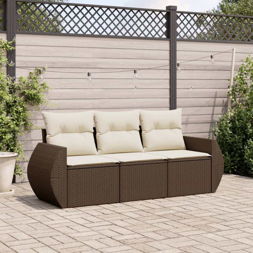 Set Divano da Giardino 3 pz con Cuscini-Sofa da Giardino-Divanetto da esterno Marrone in Polyrattan 373662