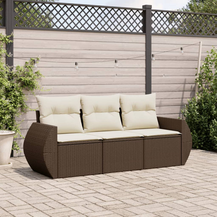 Set Divano da Giardino 3 pz con Cuscini-Sofa da Giardino-Divanetto da esterno Marrone in Polyrattan 373662