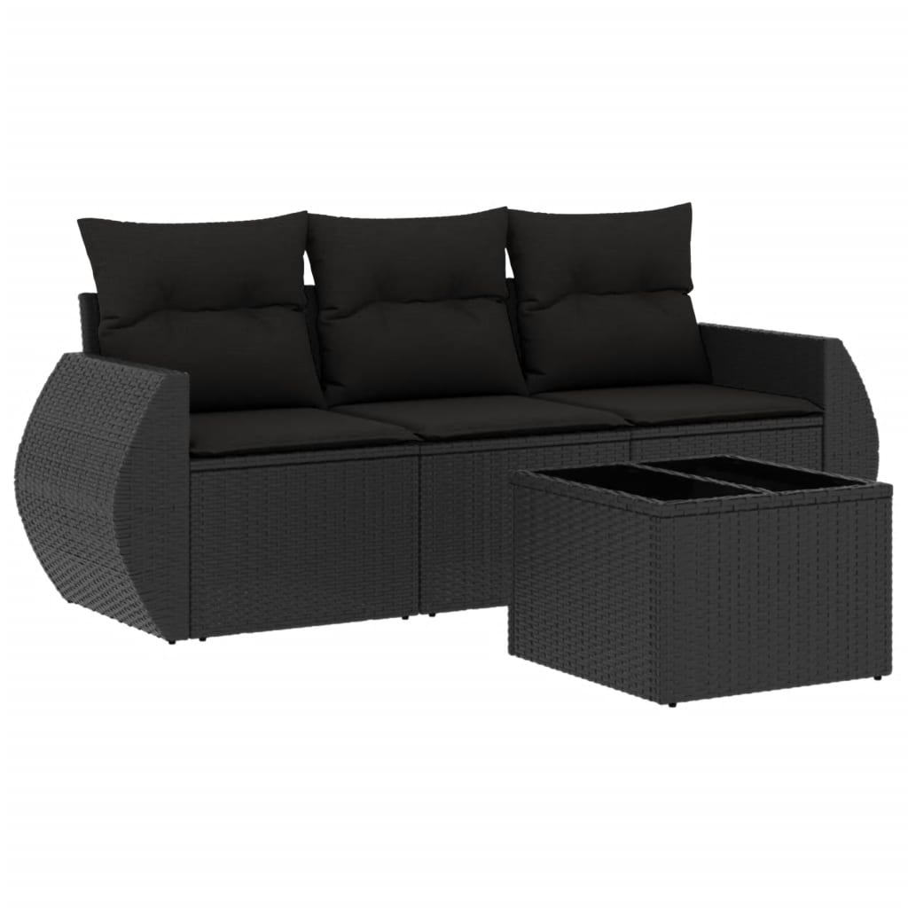 Set Divani da Giardino 4 pz con Cuscini Nero in Polyrattan 3253402