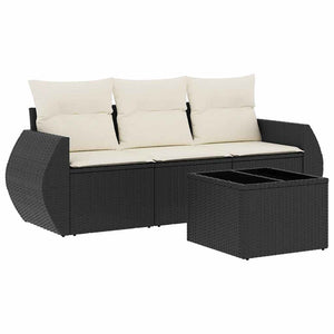 Set Divani da Giardino 4 pz con Cuscini Nero in Polyrattan
