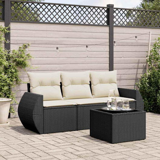 Set Divani da Giardino 4 pz con Cuscini Nero in Polyrattan