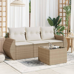 Set Divano da Giardino 4 pz con Cuscini-Sofa da Giardino-Divanetto da esterno Beige in Polyrattan 932992