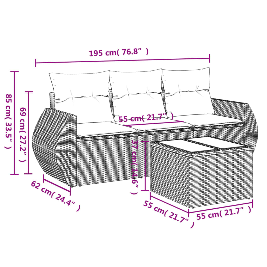 Set Divano da Giardino 4 pz con Cuscini-Sofa da Giardino-Divanetto da esterno Beige in Polyrattan 829499