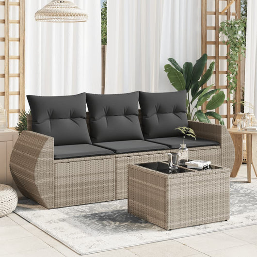 Set Divano da Giardino 4 pz con Cuscini-Sofa da Giardino-Divanetto da esterno Grigio Chiaro Polyrattan 232406