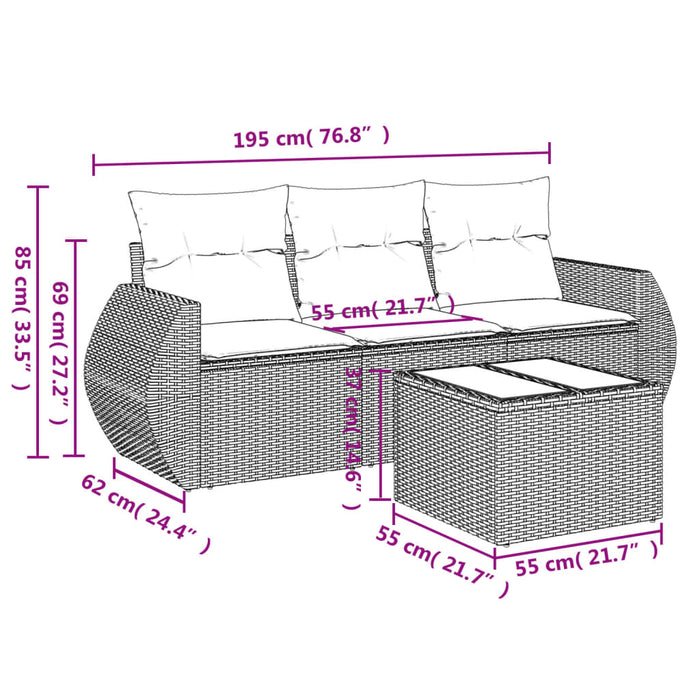 Set Divano da Giardino 4 pz con Cuscini-Sofa da Giardino-Divanetto da esterno Marrone in Polyrattan 873105