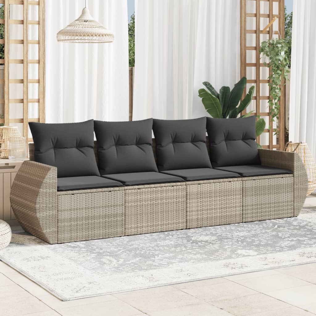 Set Divano da Giardino 4 pz con Cuscini-Sofa da Giardino-Divanetto da esterno Grigio Chiaro Polyrattan 566584