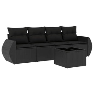 Set Divani da Giardino 5 pz con Cuscini in Polyrattan Nero
