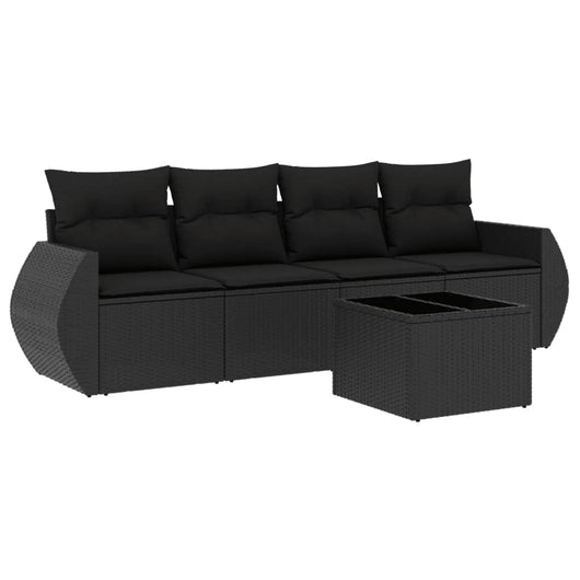 Set Divani da Giardino 5 pz con Cuscini in Polyrattan Nero