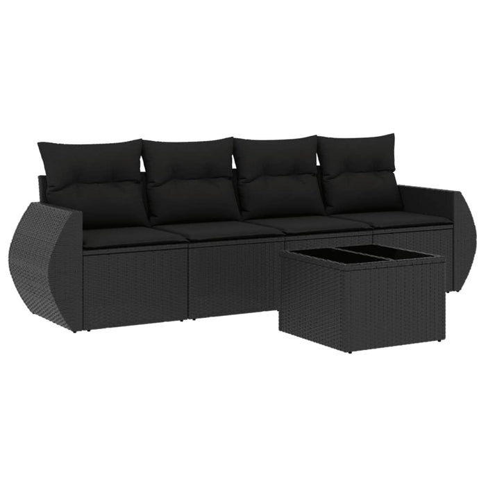 Set Divani da Giardino 5 pz con Cuscini in Polyrattan Nero