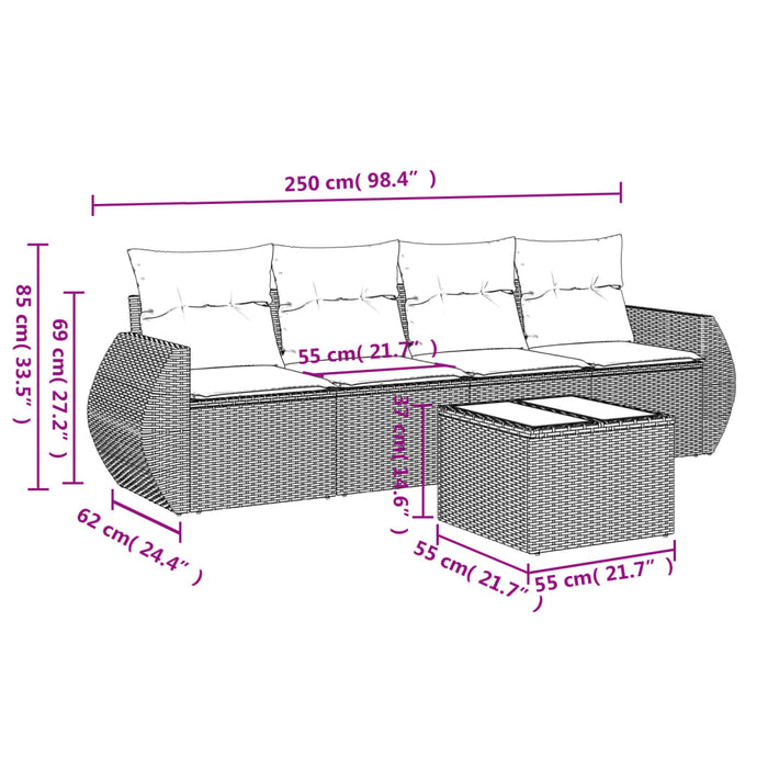 Set Divani da Giardino 5 pz con Cuscini in Polyrattan Nero