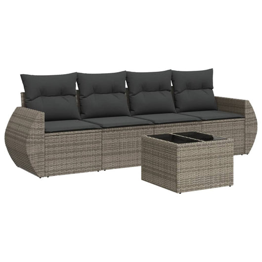 Set Divano da Giardino 5 pz con Cuscini-Sofa da Giardino-Divanetto da esterno Grigio in Polyrattan 858909
