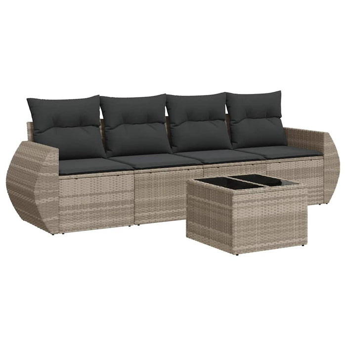 Set Divano da Giardino 5pz con Cuscini Grigio Chiaro Polyrattan