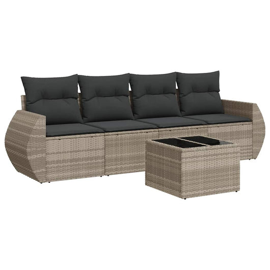 Set Divano da Giardino 5pz con Cuscini-Sofa da Giardino-Divanetto da esterno Grigio Chiaro Polyrattan 747216