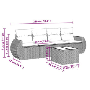 Set Divano da Giardino 5pz con Cuscini Grigio Chiaro Polyrattan