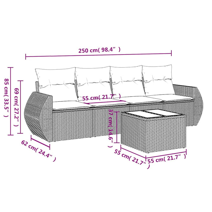 Set Divano da Giardino 5pz con Cuscini-Sofa da Giardino-Divanetto da esterno Grigio Chiaro Polyrattan 747216
