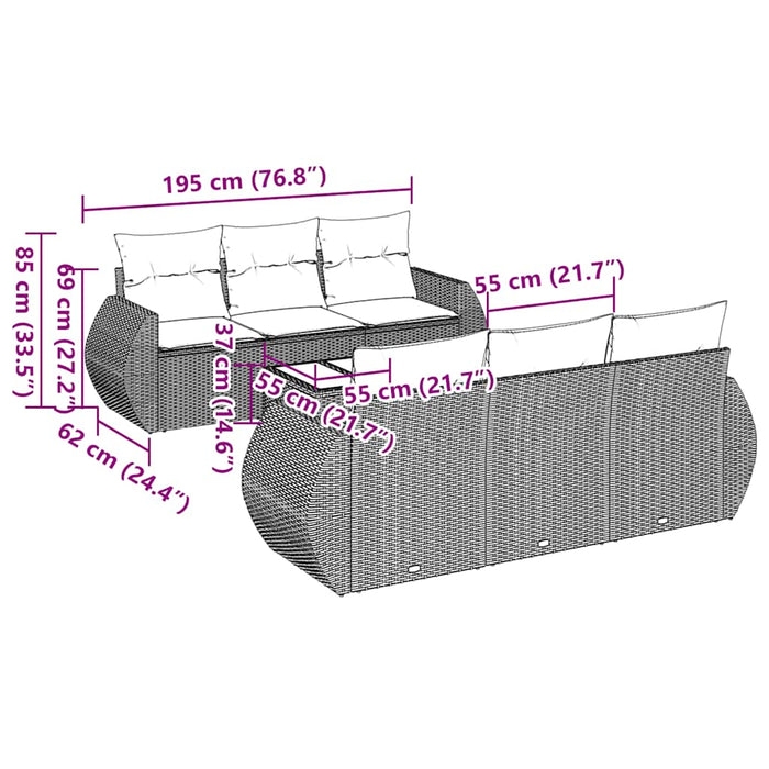 Set Divani da Giardino con Cuscini 7pz Nero Polyrattan