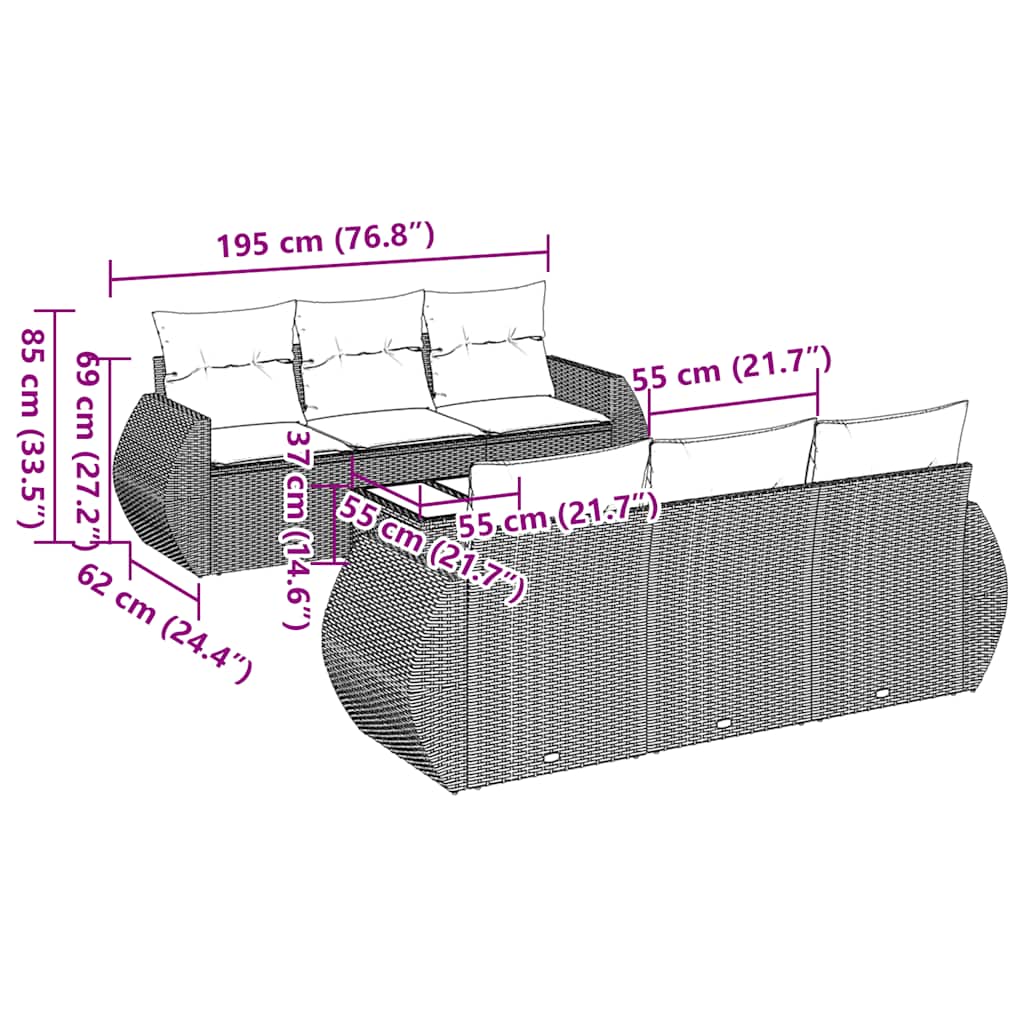 Set Divani da Giardino con Cuscini 7pz Nero Polyrattan 3253443