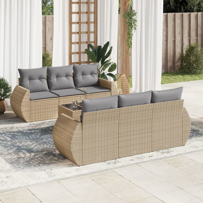 Set Divani da Giardino 7 pz con Cuscini Beige in Polyrattancod mxl 91597