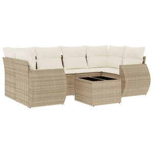 Set Divani da Giardino 7 pz con Cuscini Beige in Polyrattan