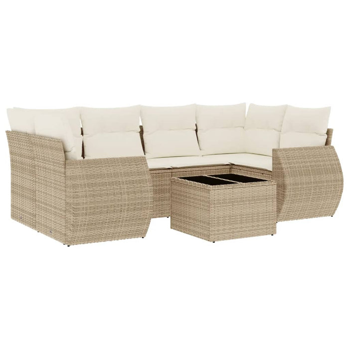 Set Divani da Giardino 7 pz con Cuscini Beige in Polyrattan