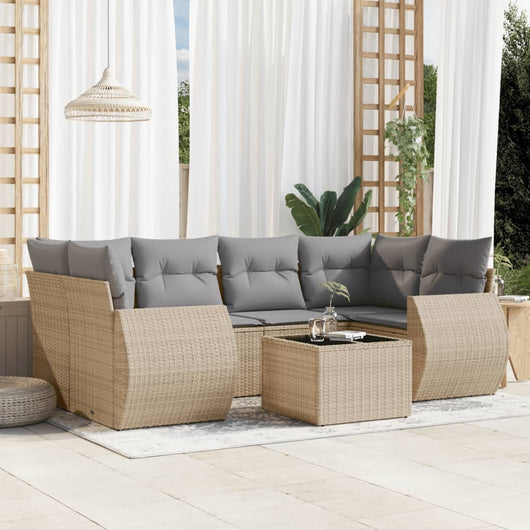 Set Divani da Giardino 7 pz con Cuscini Beige in Polyrattan 3253456