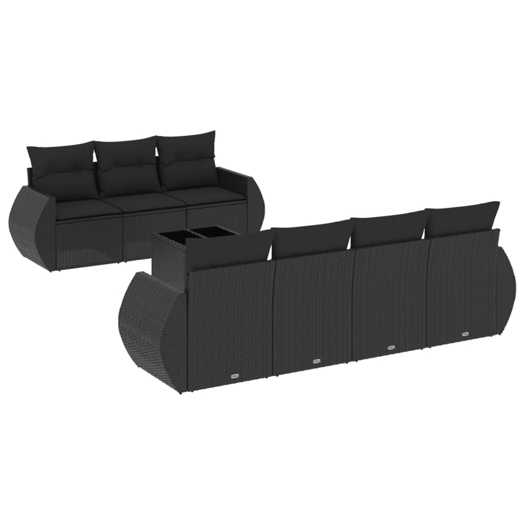 Set Divani da Giardino con Cuscini 8 pz Nero in Polyrattan 3253462