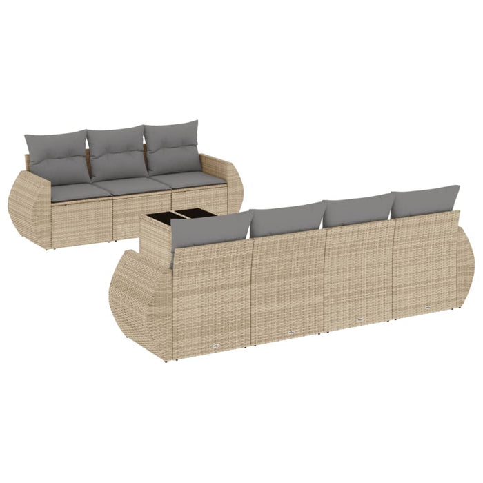 Set Divano da Giardino 8 pz con Cuscini Beige in Polyrattan 3253466