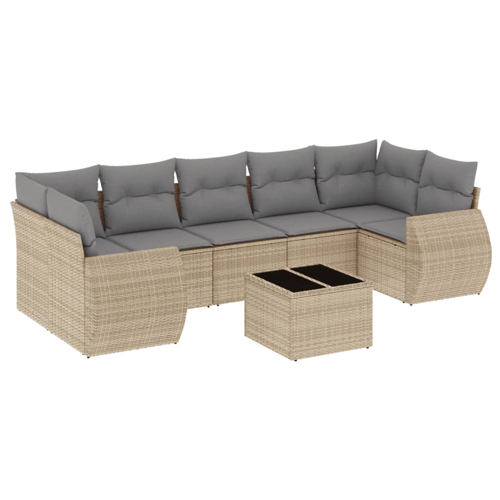 Set Divano da Giardino 8 pz con Cuscini Beige in Polyrattan 3253476